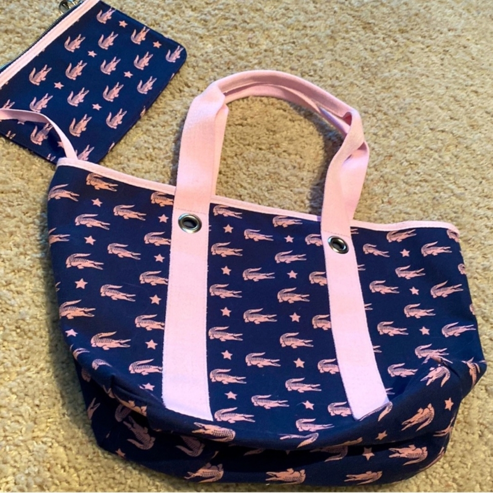 Lacoste Blue and Pink Flamingo Tote Bag